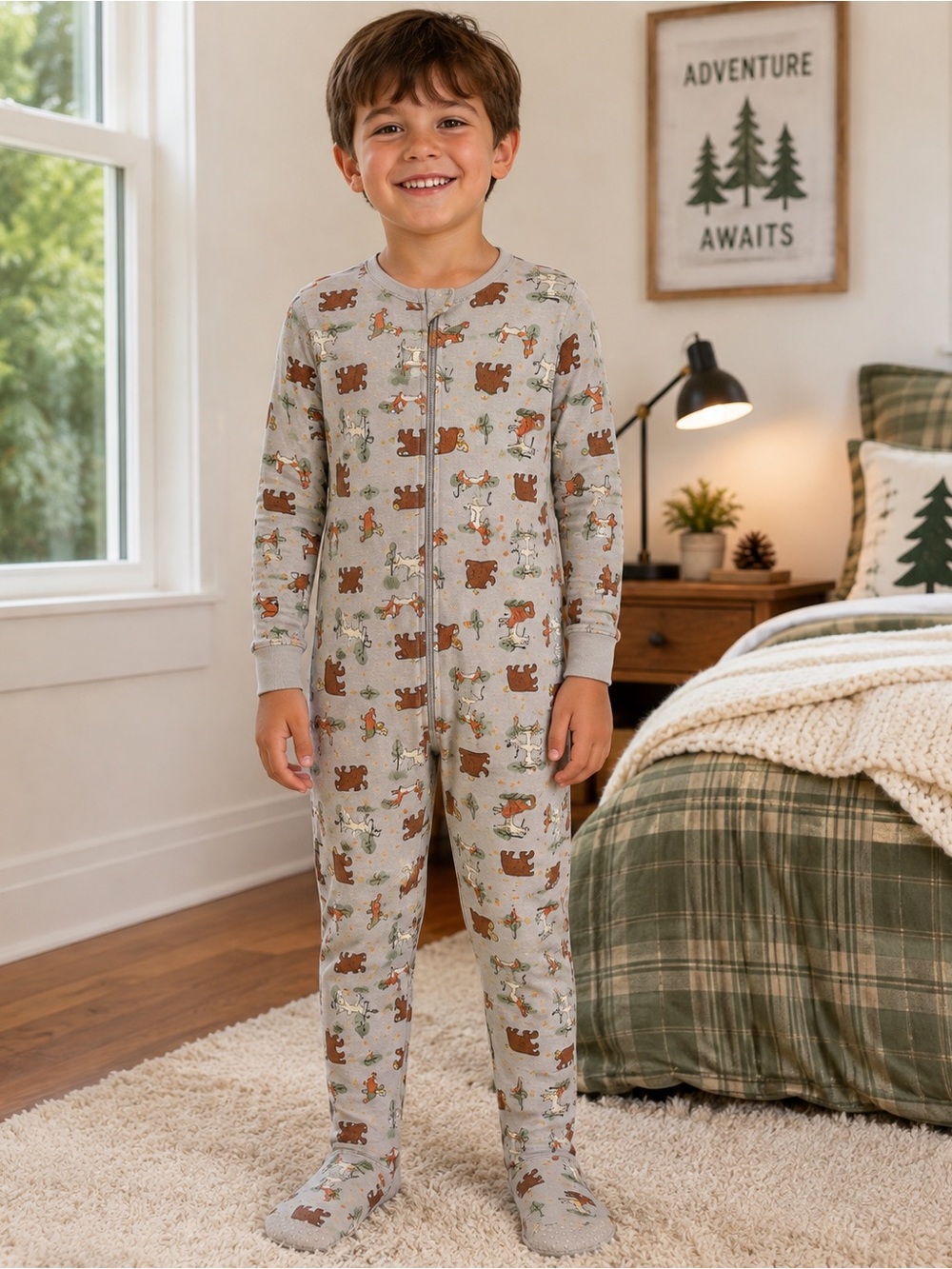 Old Navy 6T Woodland Animal Print Footed Pajamas One Piece